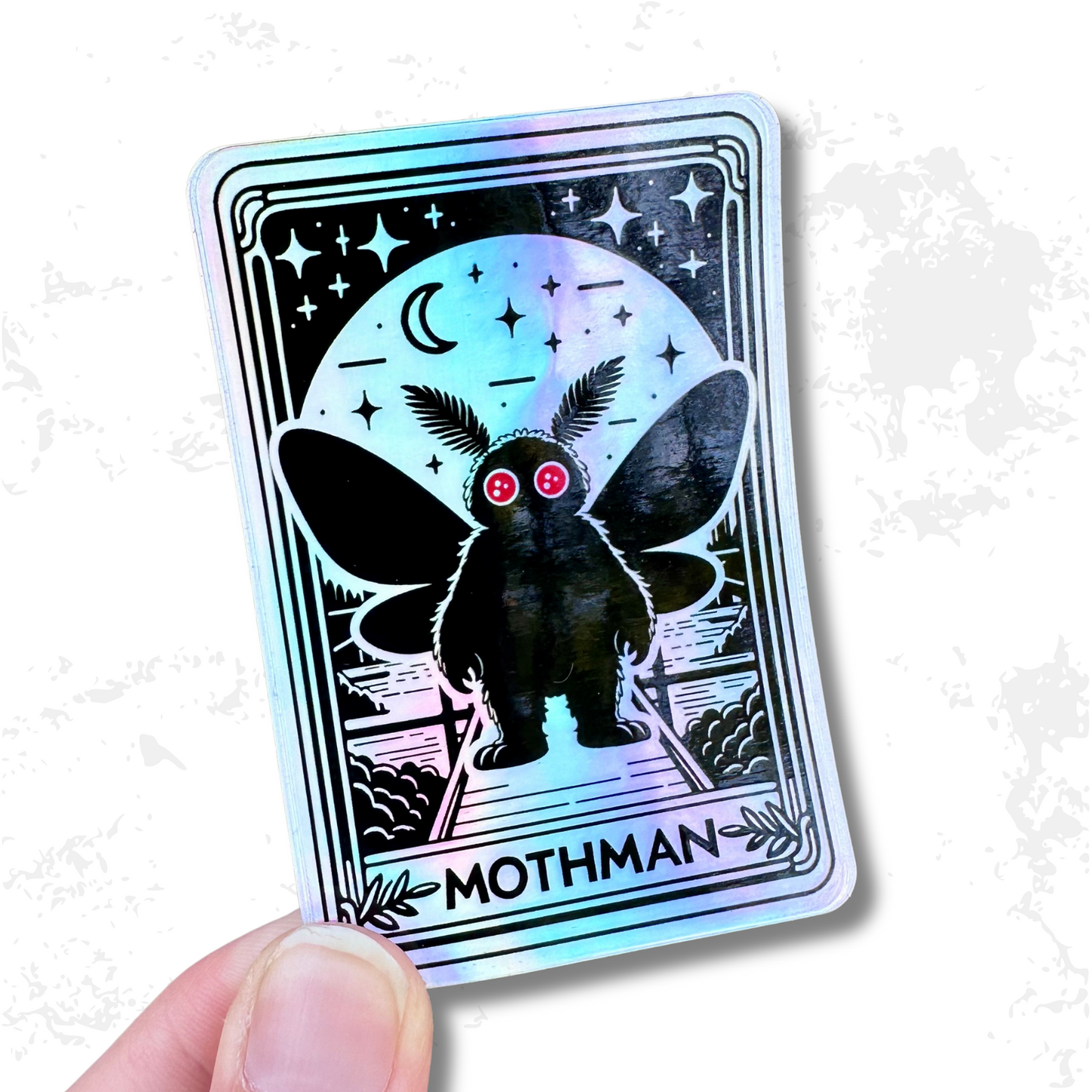 STRANGE CHARM - Mothman Tarot Card Holographic Sticker