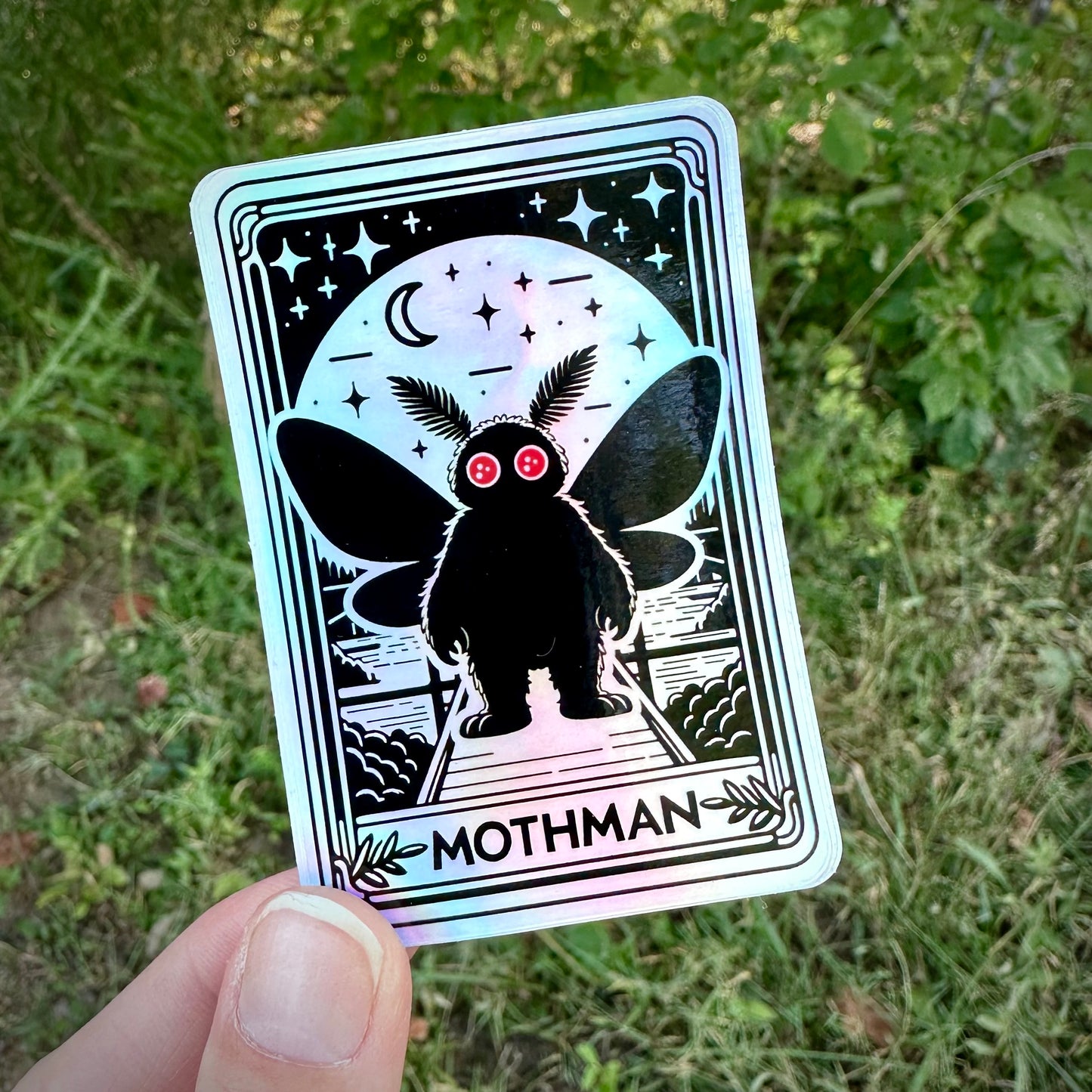 STRANGE CHARM - Mothman Tarot Card Holographic Sticker