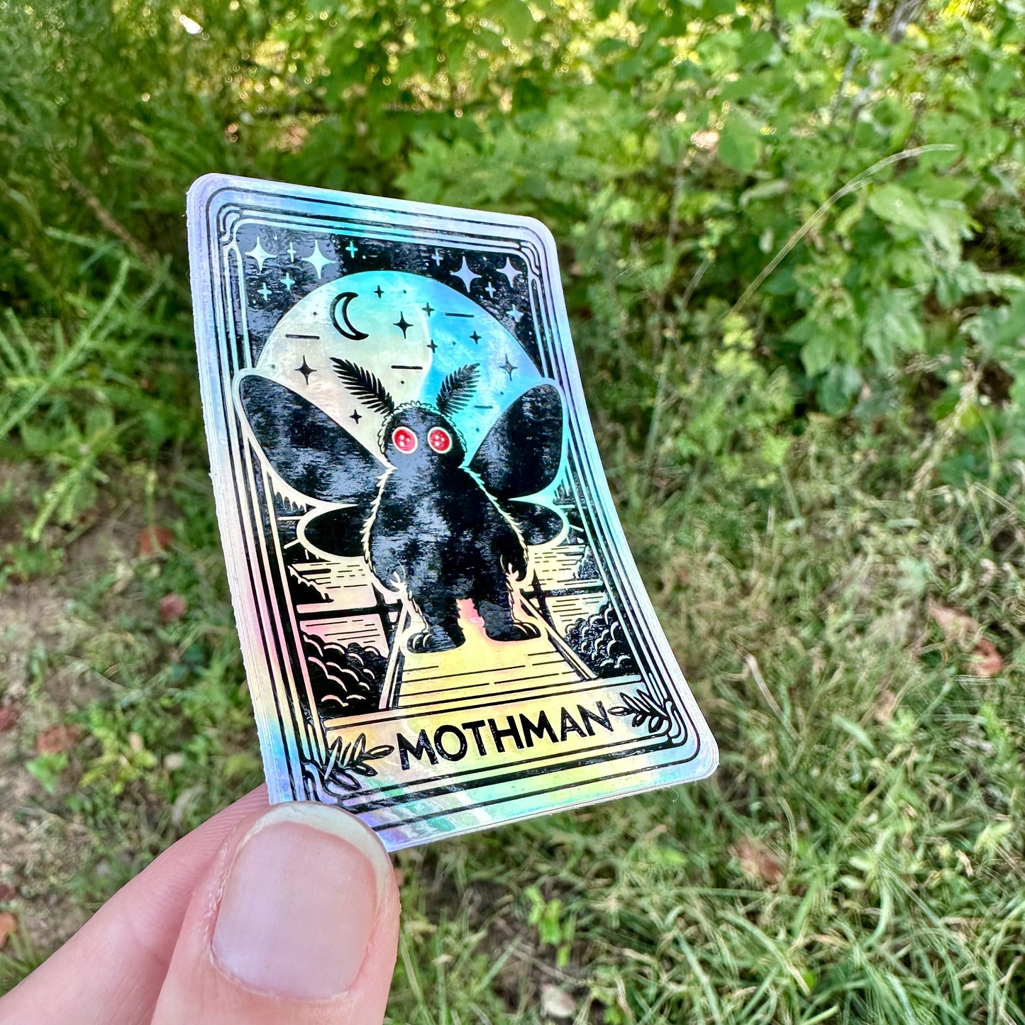 STRANGE CHARM - Mothman Tarot Card Holographic Sticker