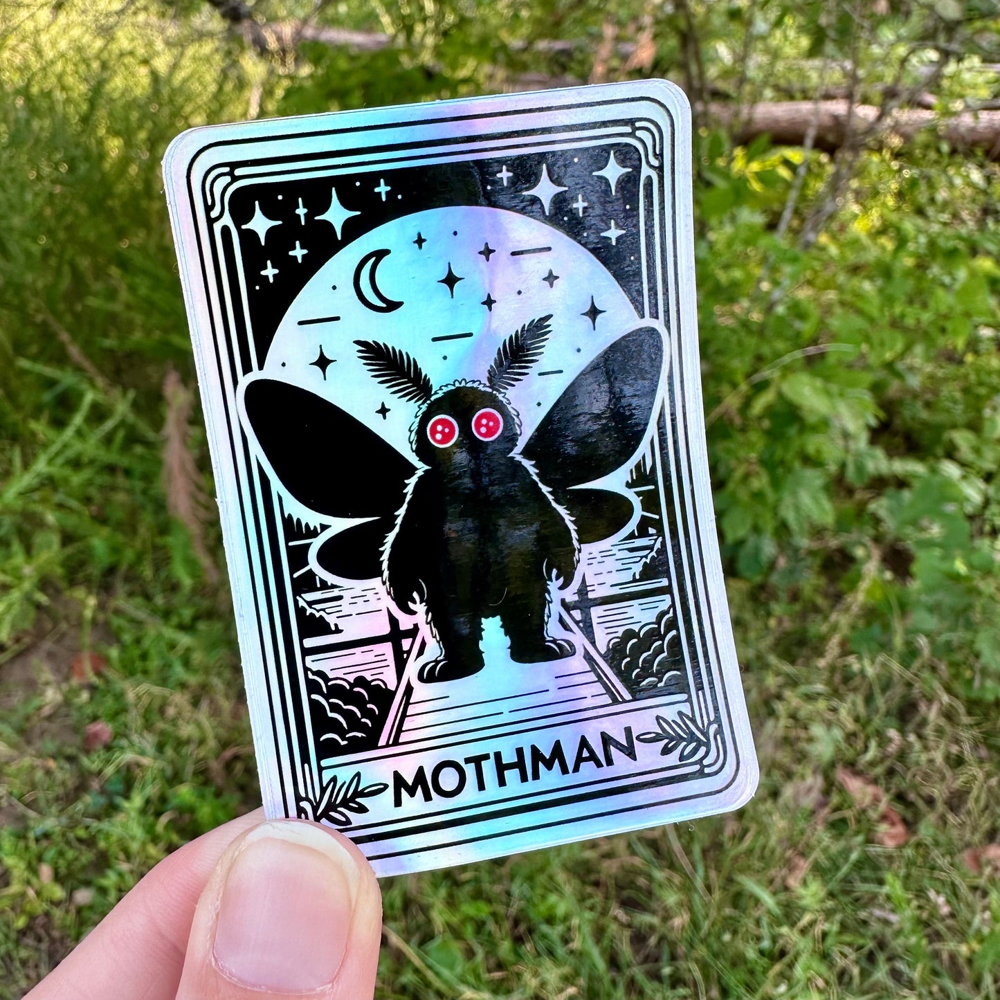 STRANGE CHARM - Mothman Tarot Card Holographic Sticker