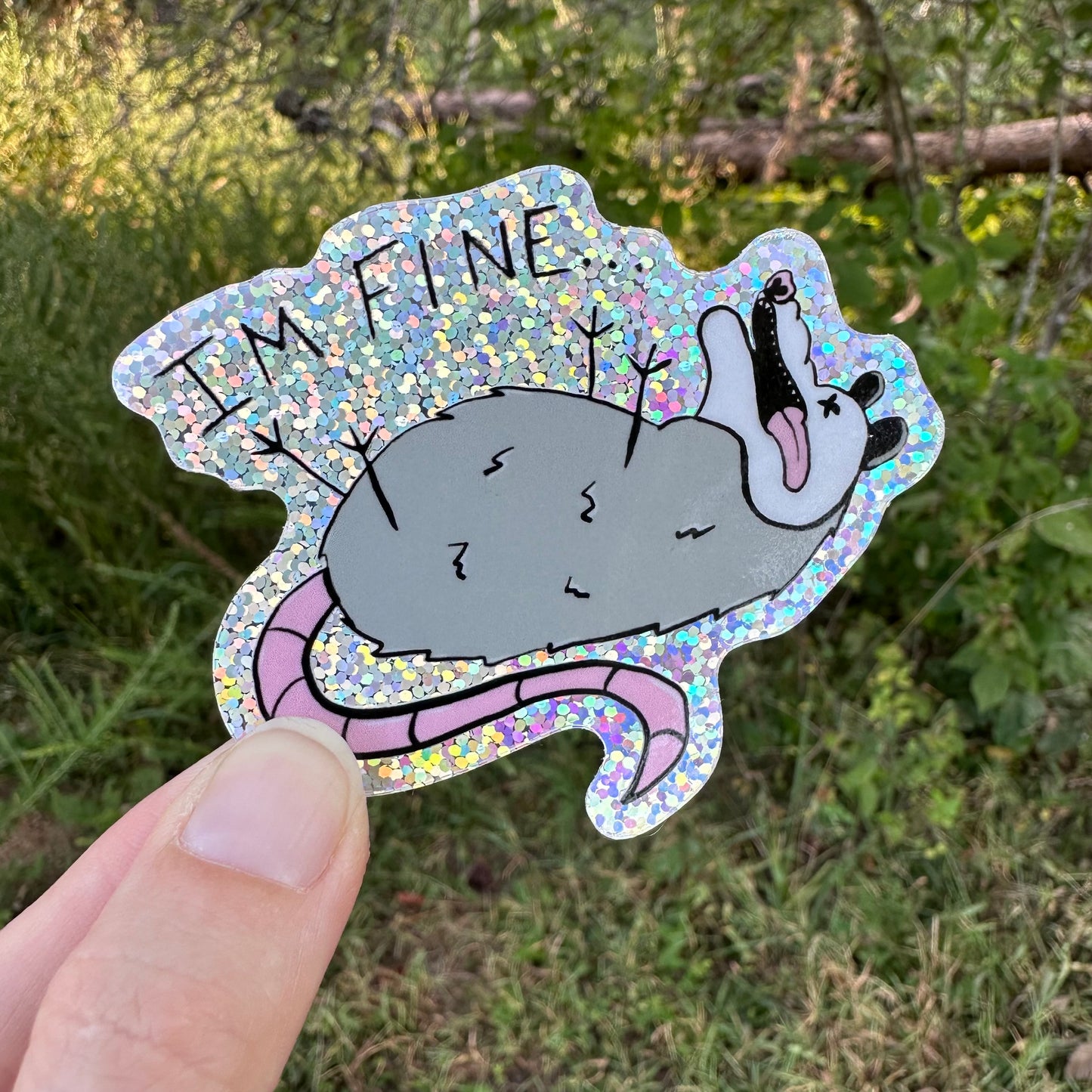 STRANGE CHARM - Glitter Possum "I'm Fine" Sticker