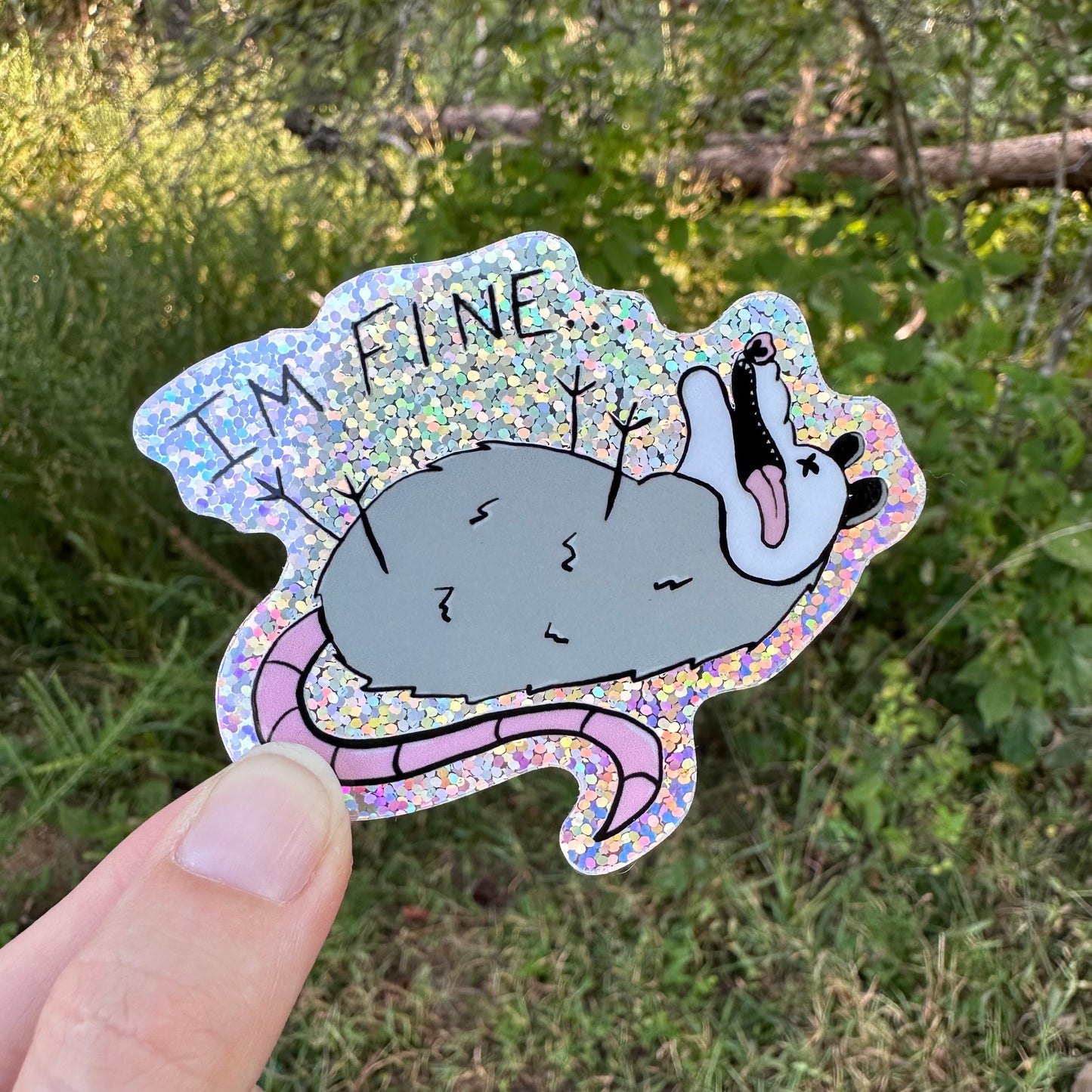 STRANGE CHARM - Glitter Possum "I'm Fine" Sticker